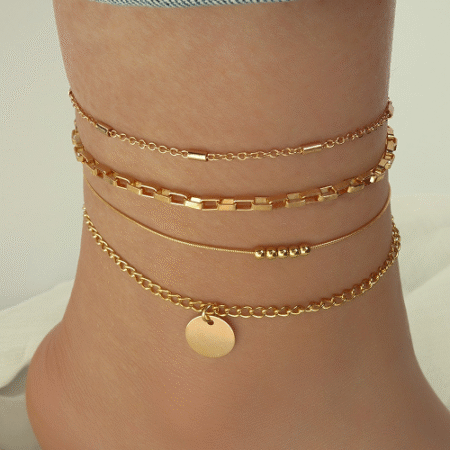4pcs Disc Charm Anklet - Gold