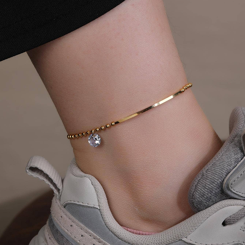 Minimalist Cubic Zirconia Decor Anklet - Gold