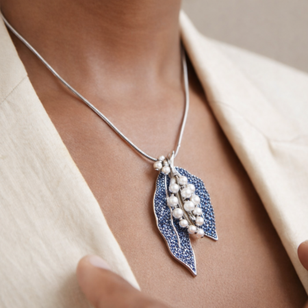 Azure Pearl Leaf Pendant